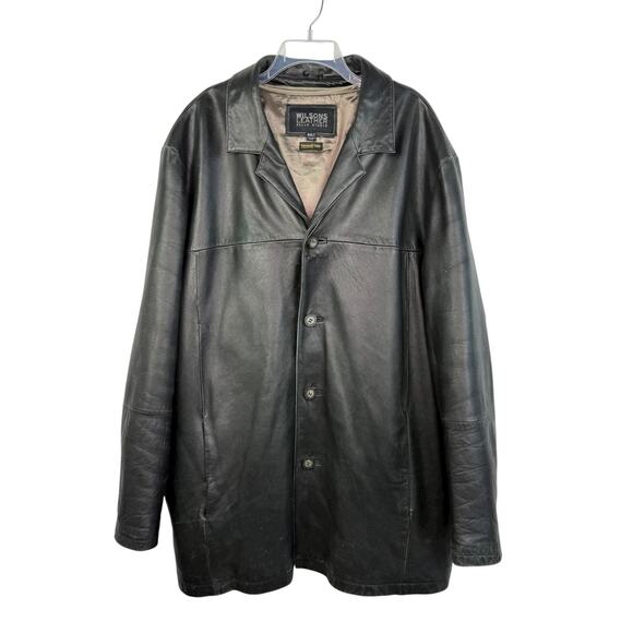 Wilsons Leather Pelle Studio Black Long Sleeve Button Front Coat Mens Sz 3XLT - Picture 1 of 16